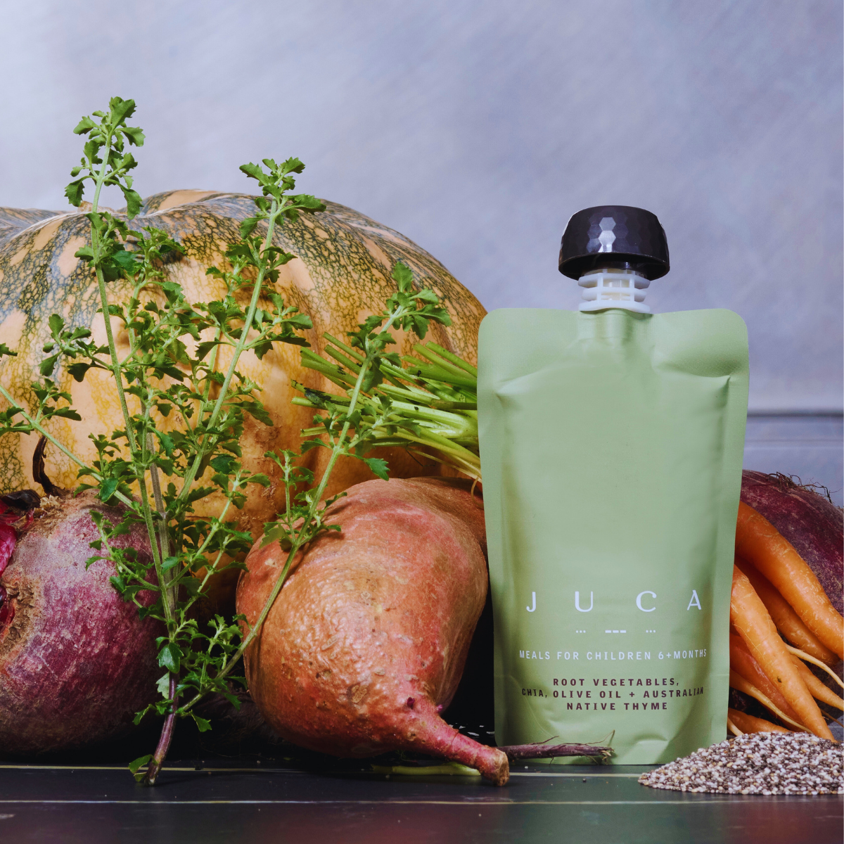 ROOT VEGETABLES, CHIA, OLIVE OIL + AUSTRALIAN NATIVE THYME